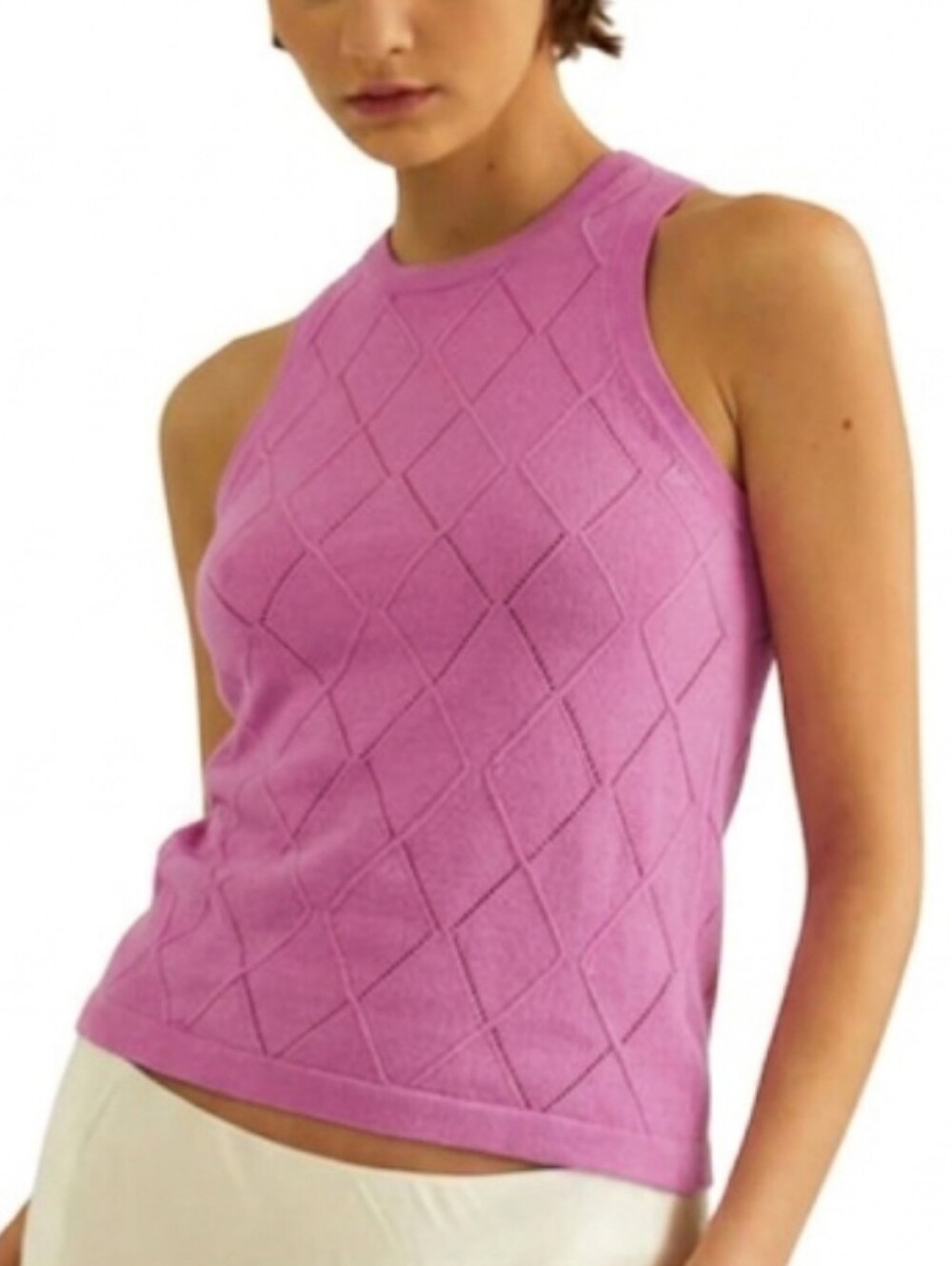 Autumn Cashmere Cotton Diamond Knit Vest Top Pink Small